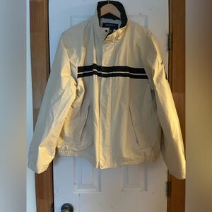 Nautica Men’s Cream Windbreaker with Black Stripes